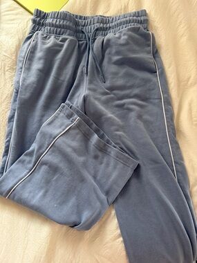 Nordstrom Blue Drawstring Track Pants with White Side Piping